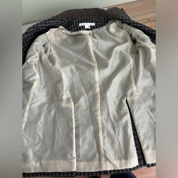 VERONICA BEARD | Faustine Dickey Houndstooth Mixed Media Jacket Blue Multi 00 - Picture 12 of 14